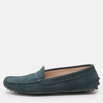 Tod's Tods Pine Green Suede Gommino Slip On Loafers