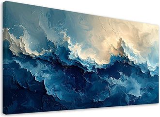 Feeby Cuadro Sobre Lienzo, Olas Azules Abstracci&oacute;n, 120x60