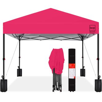 Best Choice Products 12x12ft Easy Setup Pop Up Canopy w/ 1-Button Setup, Wheeled Case, 4 Weight Bags - Hot Pink