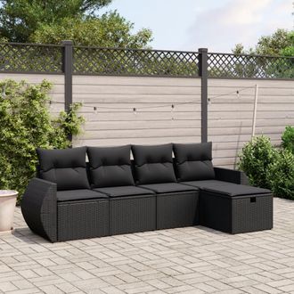 vidaXL Set De Muebles De Jard&iacute;n 5 Pzas Y Cojines Rat&aacute;n Sint&eacute;tico Negro Vidaxl