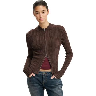 Cotton On Womens Variegated Rib Zip Through in American Oak at Nordstrom, Size Medium
