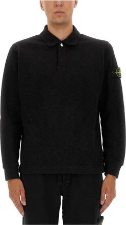 Stone Island Vanis&eacute; Geborsteld Zwaar Katoen Jersey - Heren - Zomerjassen - Zwart - S - Katoen - Jassen