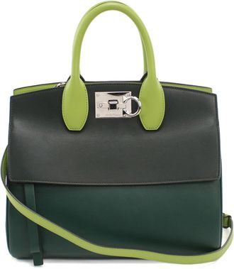 Ferragamo Green Leather Tote Bag (Pre-Owned)