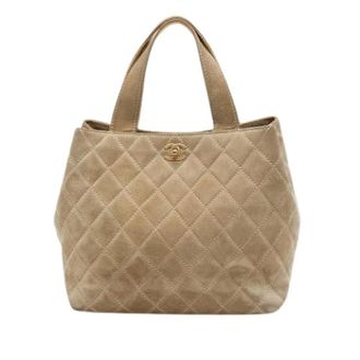 Chanel Pre-owned Quilted Suede Satchel - Dames - Pre-owned - Beige - Maat: ONE Size Su&egrave;de