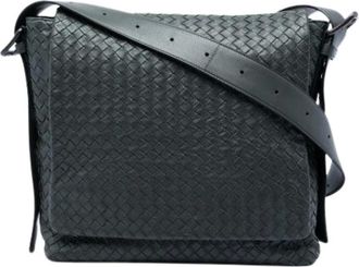 Bottega Veneta Pre-owned Woven Leather Crossbody Bag - Dames - Pre-owned - Grijs - Maat: ONE Size Leer