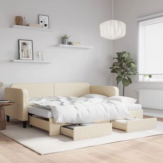 vidaXL Vidaxl - Sof&aacute; Cama Nido Con Cajones Tela Color Crema 90x200 Cm