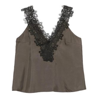 R&oacute;he V-hals zijden kanten top - Dames - Tops zonder mouwen - Bruin - 2XS - Tops