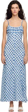 Sandro Gingham linen maxi dress in Blu /White at Nordstrom, Size 34 Eu