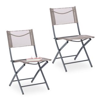 Relaxdays Relaxdays - Set 2 Sillas Jard&iacute;n, Asiento Plegable Terraza, Balc&oacute;n, Silla Camping Metal 120 Kg, Resisten Intemperie, Marr&oacute;n