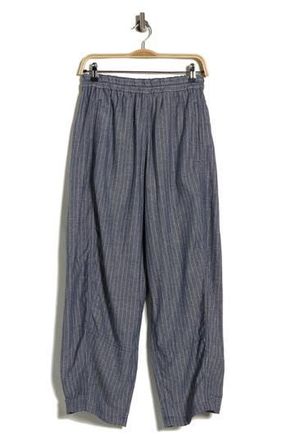 Max Studio Stripe Linen Blend Barrel Pants in Navy/White Pin Stripe at Nordstrom Rack, Size X-Large