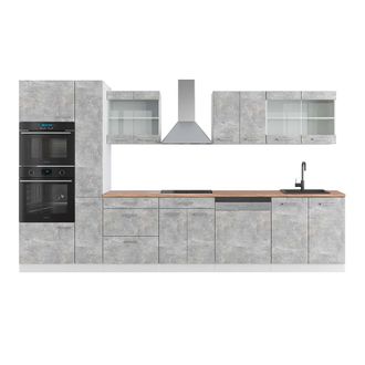 Vicco Mueble De Cocina R-line, Hormig&oacute;n/blanco, 350 Cm Con Armario Alto, Et Roble