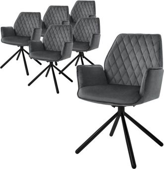 ML Design 6x Sillas De Comedor Con Respaldo Y Reposabrazos Asientos Antracita Tapizado Con Funda De Terciopelo Patas De Metal Sill&oacute;n Giratorio Dise&ntilde;o Ergon&oacute;mico