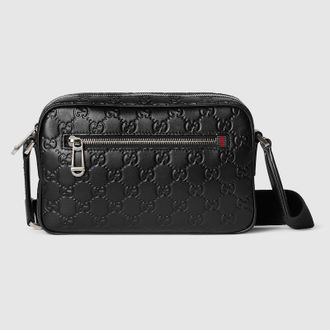 Gucci GG Emblem Small Crossbody Bag, Black, Leather