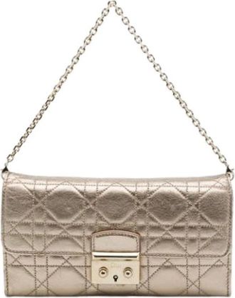 Dior Pre-owned Promenade Wallet on Chain - Dames - Pre-owned - Geel - Maat: ONE Size Zijde