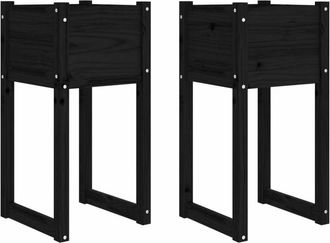 vidaXL Vidaxl - Jardinera 2 Unidades Madera Maciza De Pino Negro 40x40x81 Cm