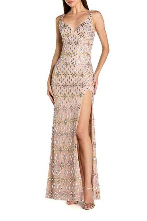 Mac Duggal Beaded Sweetheart Neck Column Gown With Slit in Light Rose at Nordstrom, Size 12