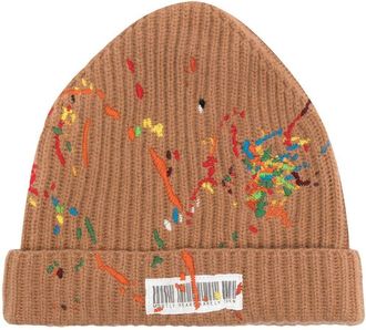 Mostly Heard Rarely Seen barcode-print embroidered beanie - men - Cashmere/Wool - One Size - Brown