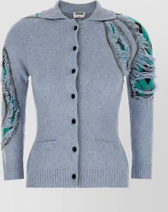 Moschino silk wool fine-knit distressed argyle cardigan