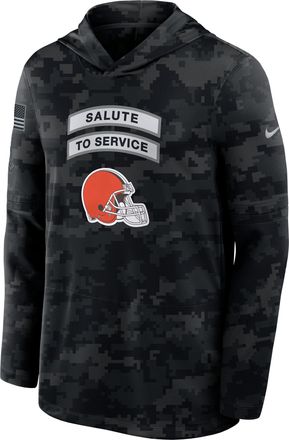 Nike Cleveland Browns Salute to Service Sideline Nike Mens Dri-FIT NFL Long-Sleeve Hooded Top in Black | 03B90ILOA28-YUN