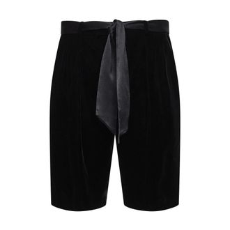 Saint Laurent Fluwelen short met ceintuur en zijden details - Dames - Korte broeken - Zwart - Maat: 3XS Zijde