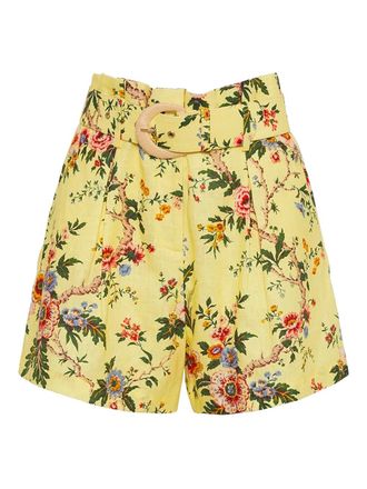 Cara Cara floral-print belted tailored shorts - women - Linen/Flax - 00 - Yellow