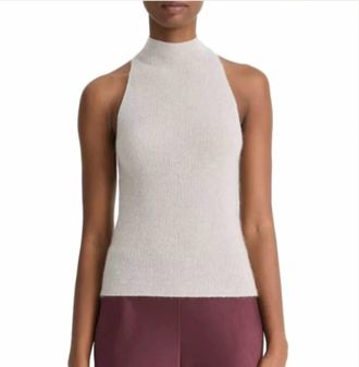 Vince Metallic Mock Neck Tank In Gray