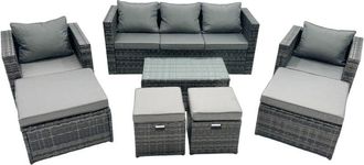 Fimous Fimous Outdoor Coffee Table Sofa Armchair Set with 2 Big Stools 2 Small Footstools Garden Furniture Set Dark Grey Mixed
