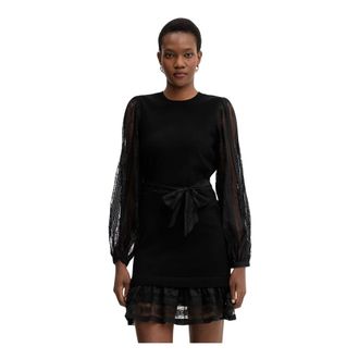 Twinset Kleedjes, Dames, Zwart, S, Katoen, Kanten korte gebreide jurk