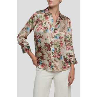 L'agence Dani Floral Tapestry Print Three-Quarter Sleeve Silk Button-Up Shirt in Multi Floral Tapestry at Nordstrom, Size Xx-Small