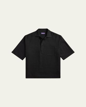 Ralph Lauren Purple Label Mens Linen and Silk Relaxed Basketweave Polo Shirt