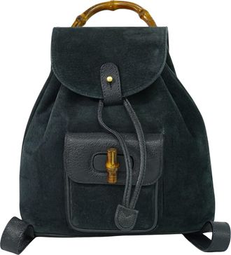 Gucci Vintage Bamboo Backpack Suede Navy Suede Backpack Bag (Pre-Owned)