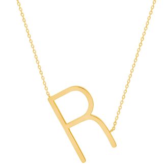 MAX + STONE Solid 10K Yellow or White Gold Initial Pendant Necklace 16-18 inch Cable Chain