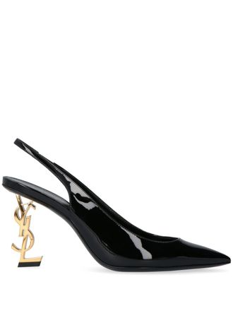 Saint Laurent Opyum 85 mm slingback pumps van lakleer - Zwart