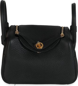 Herm&egrave;s Black Clemence Leather Mini Lindy 20 GHW (Authentic Pre-Loved)
