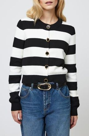 French Connection Nyrobi Stripe Cardigan in Black/Porcelain Cream at Nordstrom Rack, Size X-Small