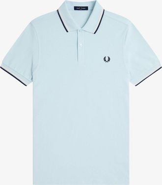 Fred Perry Mens Fred Perry M3600 Twin Tipped Fred Perry Shirt - Light Ice/Silky Peach/Tennis Blue - Size: 38