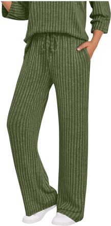 Generic Ribbed Sweatpants for Women UK Baggy Wide Leg Lounge Jogging Pants Elastic Waisted Drawstring Straight Leg Trousers with Pockets Casual Solid Color Ba