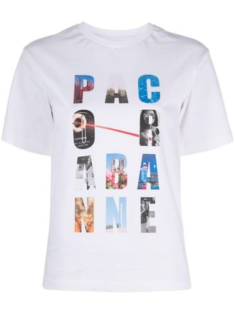 Paco Rabanne logo print T-shirt - women - Organic Cotton - S - White
