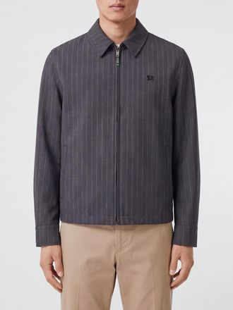 Burberry Giacca-camicia in lana gessata con logo ricamato e chiusura a zip