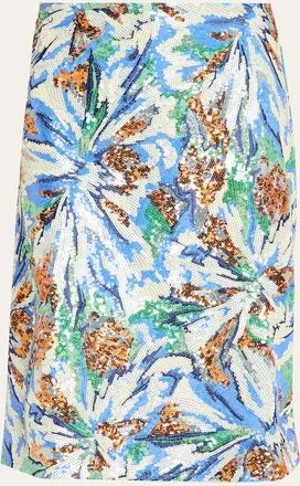 Paco Rabanne Sequined Abstract Floral Midi Skirt