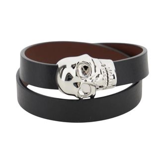 Alexander McQueen Accessoires, unisex, Zwart, S, Leer, Skull Double Wrap Bracelet