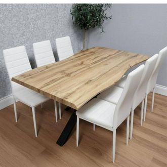 Kosy Koala Modern Dining Table with 6 White faux leather Chairs Kitchen Furniture in Brown