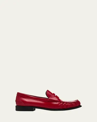 Prada 20mm Leather Moc-Toe Penny Loafers