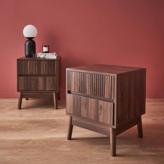 Sweeek Pair Of Grooved Bedside Tables With Wooden Effect in Brown