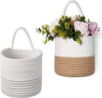 OEM Juego De 2 Cestas De Algod&oacute;n Tejidas, Cestas Colgantes De Pared Para Plantas Y Almacenamiento De Juguetes, 18x19 Cm
