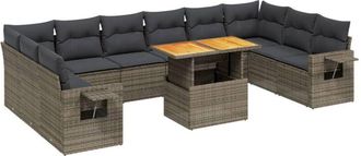 vidaXL Set De Sof&aacute;s De Jard&iacute;n 11 Pzas Y Cojines Rat&aacute;n Sint&eacute;tico Gris Vidaxl