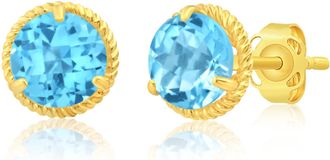 MAX + STONE 14k Yellow or White Gold 6mm Roped Halo Gemstone Round Stud Earrings