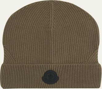 Moncler Mens Wool Beanie with Tonal Logo