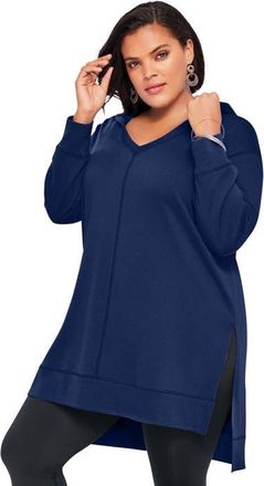 Roaman's French Terry Tunic Hoodie in Evening Blue at Nordstrom, Size 28