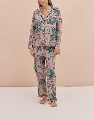 Desmond & Dempsey Long Pajama Set in Parrot Pink/green at Nordstrom, Size X-Small Uk